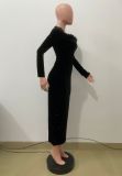 Full-Drill Velvet Square-Neck Fitted Maxi Dress QODY-6071