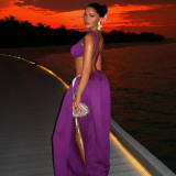 Solid Color Hollow Out Patchwork Maxi Dress GLAG-D5920119F