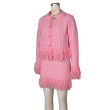 Tassel Knits Coats Mini Skirt 2 Piece Set ZSD-0349