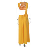Solid Color Hollow Out Patchwork Maxi Dress GLAG-D5920119F