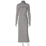 Plaid Print Long Sleeve Tops Two Piece Skirts Set GLAG-S5920249G