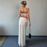 Solid Color Wrap Chest Halterneck Maxi Dress GLAG-D5920144F
