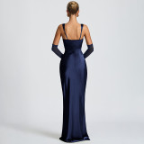 Solid Color Square Neck Ribbon Maxi Dress GLAG-D5920130G