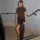 O Neck Solid Color Ruched Irregular Mini Dress BLG-D5218432K