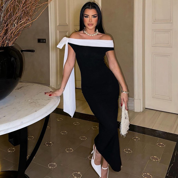 One Shoulder Solid Color Tie Up Maxi Dress BLG-D4B17851K