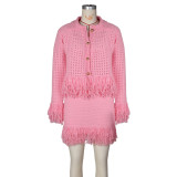 Tassel Knits Coats Mini Skirt 2 Piece Set ZSD-0349