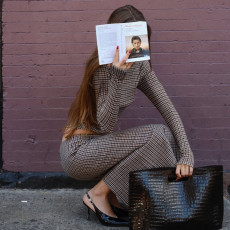 Plaid Print Long Sleeve Tops Two Piece Skirts Set GLAG-S5920249G