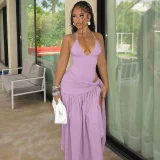 Sexy Backless Bodysuit Tie Up Long Skirt 2 Piece Set BLG-S4817189A