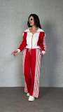 Striped Velvet Patchwork Long-Sleeve Zipper Pants Set TE-4741