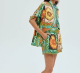 Plus Size Loose Daisy Print Two Piece Short Set GRST-28311