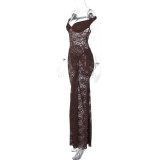 Lace Backless Off Shoulder Bodysuit Long Skirt Suit GLAG-S5920307F