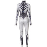 Machine-Printed Half-Turtleneck Long-Sleeve Tight Jumpsuit GSBW-D23JP273