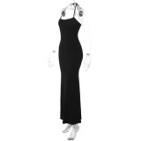 Solid Color Halterneck Backless Maxi Dress GLAG-D5920317F
