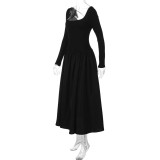 Long Sleeve Backless Cross Tie Up Maxi Dress GLAG-D5820125H