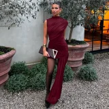 O Neck Solid Color Ruched Irregular Mini Dress BLG-D5218432K