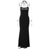Solid Color Halterneck Backless Maxi Dress GLAG-D5920317F