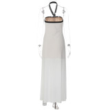 Solid Color Wrap Chest Halterneck Maxi Dress GLAG-D5920144F