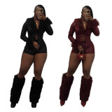 Fleece Snake-Print Long-Sleeve Top and Shorts Set MEM-88676