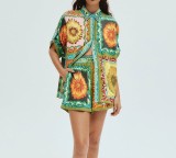 Plus Size Loose Daisy Print Two Piece Short Set GRST-28311
