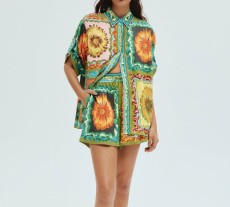 Plus Size Loose Daisy Print Two Piece Short Set GRST-28311