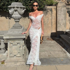 Lace Backless Off Shoulder Bodysuit Long Skirt Suit GLAG-S5920307F