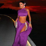 Solid Color Hollow Out Patchwork Maxi Dress GLAG-D5920119F