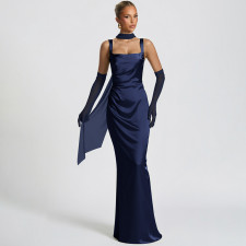 Solid Color Square Neck Ribbon Maxi Dress GLAG-D5920130G