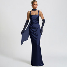 Solid Color Square Neck Ribbon Maxi Dress GLAG-D5920130G