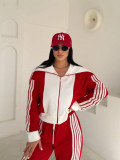 Striped Velvet Patchwork Long-Sleeve Zipper Pants Set TE-4741