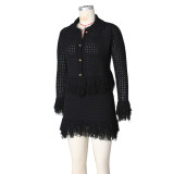 Tassel Knits Coats Mini Skirt 2 Piece Set ZSD-0349