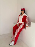 Striped Velvet Patchwork Long-Sleeve Zipper Pants Set TE-4741