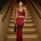 V Neck Print Sling Vest Long Skirt Two Piece Set BLG-S4416112K