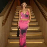 V Neck Print Sling Vest Long Skirt Two Piece Set BLG-S4416112K