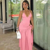 Sexy Backless Bodysuit Tie Up Long Skirt 2 Piece Set BLG-S4817189A