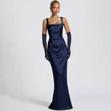 Solid Color Square Neck Ribbon Maxi Dress GLAG-D5920130G