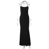Solid Color Halterneck Backless Maxi Dress GLAG-D5920317F