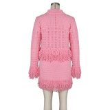 Tassel Knits Coats Mini Skirt 2 Piece Set ZSD-0349