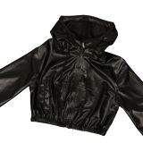 Leather Zipper Hooded Coat Two Piece Shorts Set AIL-338