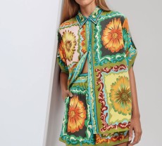 Plus Size Loose Daisy Print Two Piece Short Set GRST-28311