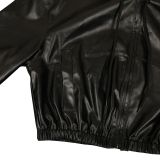 Leather Zipper Hooded Coat Two Piece Shorts Set AIL-338