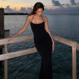 Solid Color Halterneck Backless Maxi Dress GLAG-D5920317F