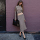 Plaid Print Long Sleeve Tops Two Piece Skirts Set GLAG-S5920249G
