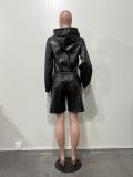 PU Leather Zipper Coats Two Piece Shorts Set OLYF-6195