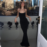 Solid Color Halterneck Backless Maxi Dress GLAG-D5920317F