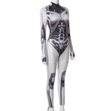 Machine-Printed Half-Turtleneck Long-Sleeve Tight Jumpsuit GSBW-D23JP273