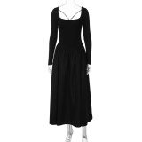 Long Sleeve Backless Cross Tie Up Maxi Dress GLAG-D5820125H