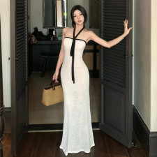 Solid Color Wrap Chest Halterneck Maxi Dress GLAG-D5920144F