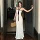Solid Color Wrap Chest Halterneck Maxi Dress GLAG-D5920144F