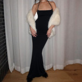Solid Color Halterneck Backless Maxi Dress GLAG-D5920317F