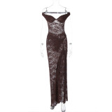Lace Backless Off Shoulder Bodysuit Long Skirt Suit GLAG-S5920307F